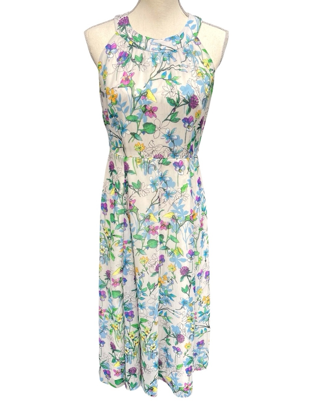Tommy Hilfiger Soft Grey Floral Halter Taper Waist Fit and Flare Dress (4)